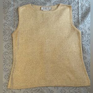 VINTAGE 90s Euro-X Gold Metallic Silk Shell Top Size M – Holiday Glam!